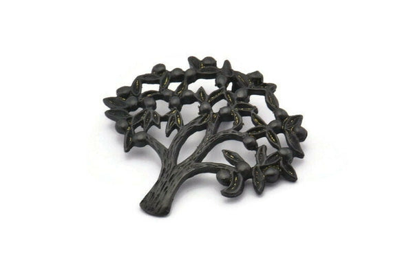 Black Tree Pendant, Oxidized Black Brass Tree Pendant With 1 Loop, Charms, Findings (33x36x1.2mm) BS 2436