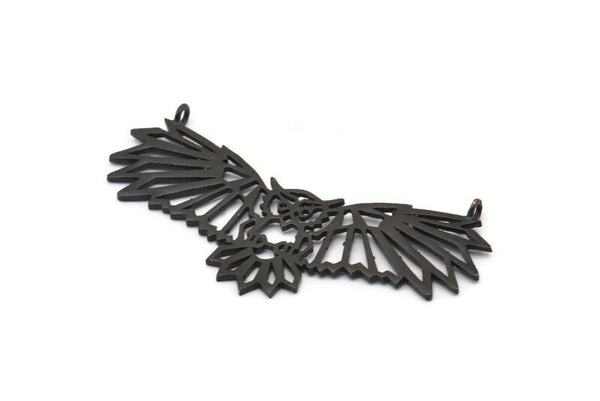 Siyah Baykuş Tılsımı, 2 Halkalı Oksitlenmiş Siyah Pirinç Baykuş Kolye (58x21x1mm) N1457 H1377