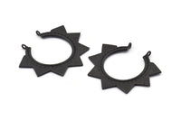 Black Sunny Pendant, 2 Oxidized Black Brass Sunny Ethnic Pendants With 2 Loops, Findings, Charms (39x45x1.5mm) BS 1945 H1349