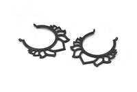 Lotus Flower Pendant, 2 Oxidized Black Brass Hammered Lotus Flower Pendants With 2 Loops, Earrings, Charms (46x46mm) N0830 H0976