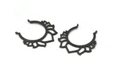 Lotus Flower Pendant, 2 Oxidized Black Brass Hammered Lotus Flower Pendants With 2 Loops, Earrings, Charms (46x46mm) N0830 H0976