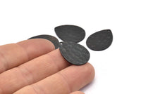 Black Drop Pendant, 4 Oxidized Black Brass Hammered Drop Pendant With 1 Hole, Findings (23x17x1mm) BS 2319