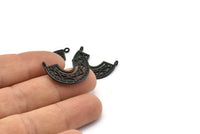 Black Charm, 4 Oxidized Black Brass, Black Pendants, Charms, Black Semi Circle Charms With 2 Loops (24x18x1.2mm) N1451