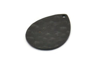Black Drop Pendant, 4 Oxidized Black Brass Hammered Drop Pendant With 1 Hole, Findings (23x17x1mm) BS 2319