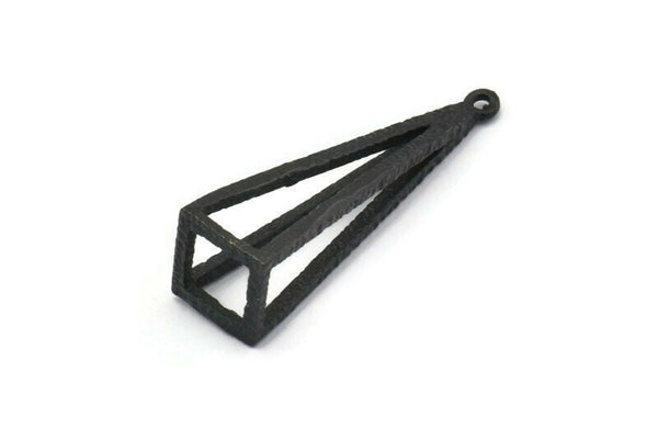 Black Triangle Prism, 2 Oxidized Black Brass Triangle Prism Pendants With 1 Loop (37x10mm) BS 1980