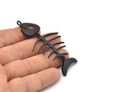 Balık Kılçığı Kolye, 2 Oksitlenmiş Siyah Pirinç Balık Kılçığı Kolye, Kolye Bulma, Takı Tasarımı (71x33x2,4 mm) N0217 H0267