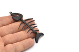 Balık Kılçığı Kolye, 2 Oksitlenmiş Siyah Pirinç Balık Kılçığı Kolye, Kolye Bulma, Takı Tasarımı (71x33x2,4 mm) N0217 H0267