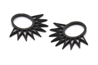 Black Sun Pendant, 2 Oxidized Black Brass Textured Sunny Pendants, Earrings, Findings (30x33mm) BS 2435 H1312