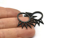 Black Sun Pendant, 2 Oxidized Black Brass Textured Sunny Pendants, Earrings, Findings (30x33mm) BS 2435 H1312
