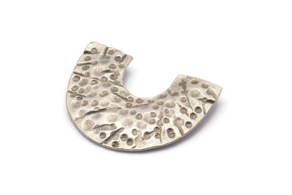 Silver Semi Oval Pendant, 2 Antique Silver Plated Brass Semi Oval Pendants With 2 Loops, Necklace Findings (21x27x0.8mm) BS 2002