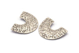 Silver Semi Oval Pendant, 2 Antique Silver Plated Brass Semi Oval Pendants With 2 Loops, Necklace Findings (21x27x0.8mm) BS 2002