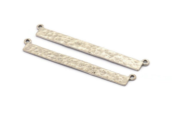 Silver Rectangle Pendant, 4 Antique Silver Plated Brass Hammered Rectangle Pendants with 2 Loops, Necklace Findings (53x5x0.80mm) BS 2308