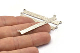 Silver Rectangle Pendant, 4 Antique Silver Plated Brass Hammered Rectangle Pendants with 2 Loops, Necklace Findings (53x5x0.80mm) BS 2308