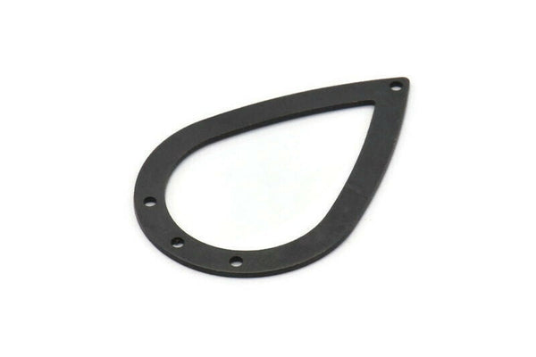Black Drop Charm, 4 Oxidized Black Brass Drop Charms With 4 Holes, Findings (40x27x0.8mm) BS 2285