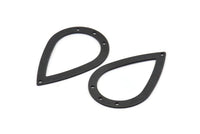 Black Drop Charm, 4 Oxidized Black Brass Drop Charms With 4 Holes, Findings (40x27x0.8mm) BS 2285