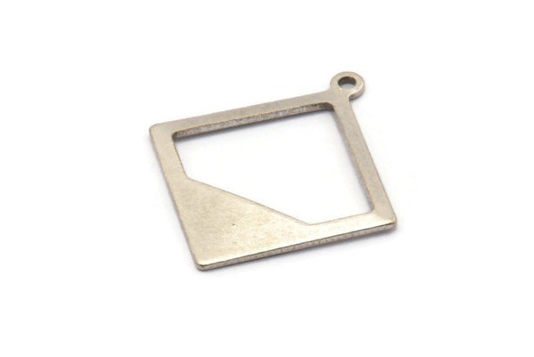 Silver Brass Square Finding, 8 Antique Silver Plated Brass Square Pendant With 1 Loop, Charms, Earring Findings (27x17x17x0.7) BS 2192