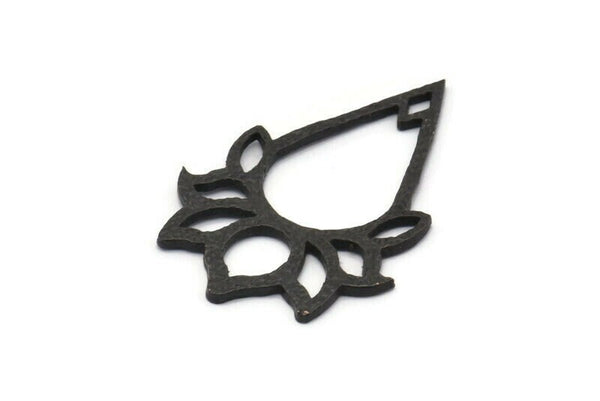 Siyah Lotus Charm, 2 Dokulu Oksitlenmiş Siyah Pirinç Lotus Çiçeği Kolye, Küpe, Charm (35x24 mm) BS 2431