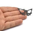 Siyah Lotus Charm, 2 Dokulu Oksitlenmiş Siyah Pirinç Lotus Çiçeği Kolye, Küpe, Charm (35x24 mm) BS 2431