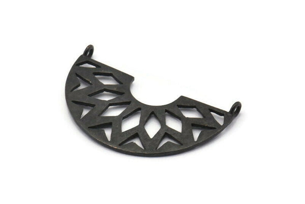 Black Pendant, 2 Oxidized Brass Semi Circle Pendants With 2 Loops (37x23x14x1mm) N0281