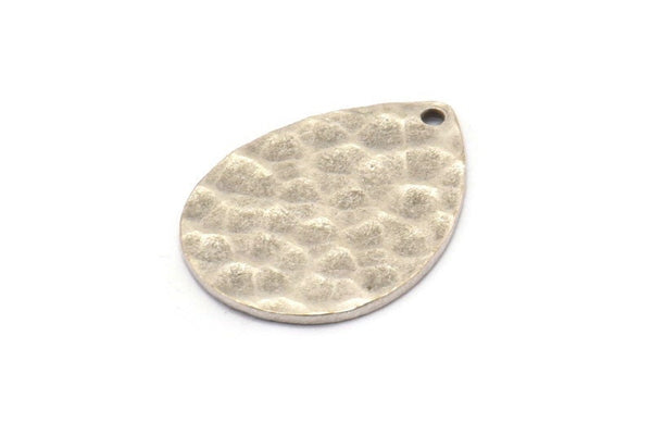 Silver Drop Pendant, 4 Antique Silver Plated Brass Hammered Drop Pendant With 1 Hole, Findings (23x17x1mm) BS 2319