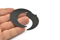 Siyah Ay Tılsımı, 1 Döngü ve 3 Delikli 2 Oksitlenmiş Siyah Pirinç Hilal Tılsımı, Damgalama Boşlukları (50x17x0,90 mm) M825