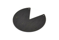 Black Circle Charm, 2 Textured Oxidized Black Brass Pizza Slice Pendants With 2 Holes, Findings (37x34x0.80mm) M208