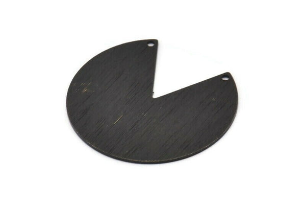 Black Circle Charm, 2 Textured Oxidized Black Brass Pizza Slice Pendants With 2 Holes, Findings (37x34x0.80mm) M208