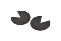 Black Circle Charm, 2 Textured Oxidized Black Brass Pizza Slice Pendants With 2 Holes, Findings (37x34x0.80mm) M208