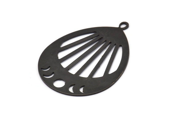 Black Drop Charm, 2 Oxidized Black Brass Moon Phases Charms With 1 Loop, Pendants (49x36x0.80mm) M1008