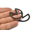 Black Circle Charm, 4 Textured Oxidized Black Brass Pizza Slice Pendants With 2 Holes, Findings (37x34x0.80mm) M189