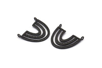 Black Charm, 2 Oxidized Black Brass, Black Pendants, Charm Pendants, Black U Shape Charms With 2 Loops (26x23x1.2mm) N1452 H0941