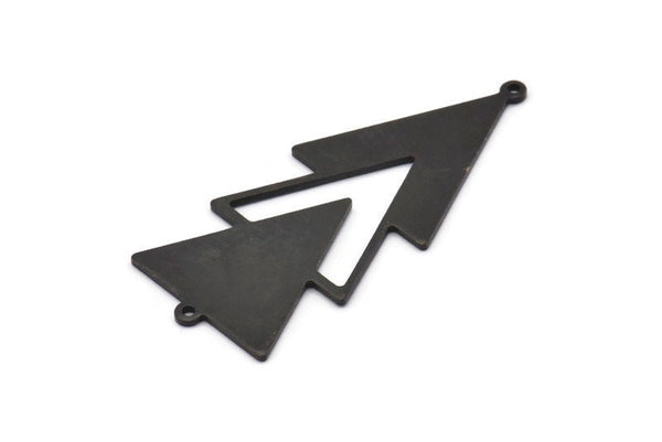 Black Triangle Charm, 4 Oxidized Black Brass Triangle Charms With 2 Loops (51x21x1mm) M01113