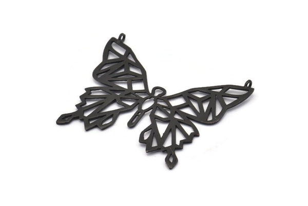 Black Butterfly Charm, Oxidized Black Brass Butterfly Charm With 2 Loops, Pendants (51x44x1.2mm) N1465