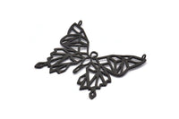 Black Butterfly Charm, Oxidized Black Brass Butterfly Charm With 2 Loops, Pendants (51x44x1.2mm) N1465