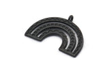 Black Charm, 4 Oxidized Black Brass, Black Pendants, Charm Pendants, Black Semi Circle Charms With 1 Loop (25x19x1.2mm) N1474 H1308