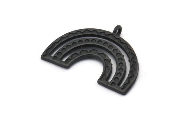 Black Charm, 4 Oxidized Black Brass, Black Pendants, Charm Pendants, Black Semi Circle Charms With 1 Loop (25x19x1.2mm) N1474 H1308