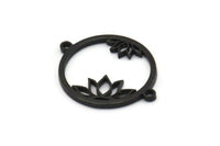 Siyah Çiçek Tılsımı, 2 Halkalı 4 Oksitlenmiş Siyah Pirinç Lotus Çiçeği Kolye, Bulgular (28x22x1,5 mm) N1377 H0957