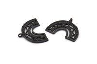 Black Charm, 4 Oxidized Black Brass, Black Pendants, Charm Pendants, Black Semi Circle Charms With 1 Loop (24x18x1.2mm) N1473 H1337