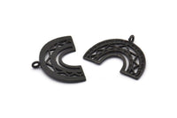 Black Charm, 4 Oxidized Black Brass, Black Pendants, Charm Pendants, Black Semi Circle Charms With 1 Loop (24x18x1.2mm) N1473 H1337