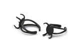 Black Claw Ring, 2 Oxidized Black Brass Adjustable 4 Claw Rings - Ring Stone Setting - Pad Size 12x10mm N1386 H1310