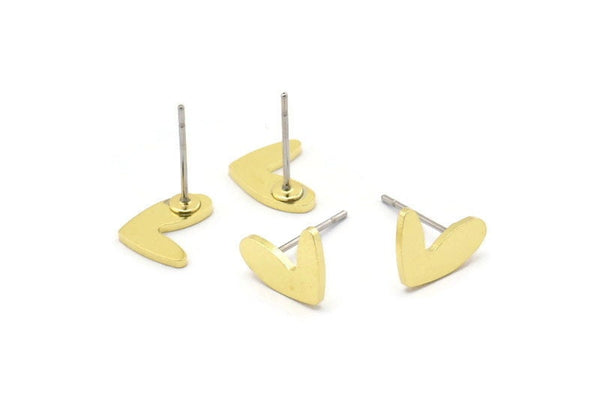 Brass Heart Earring, 10 Raw Brass Heart Stud Earrings (11x8x1mm) M705 A2341