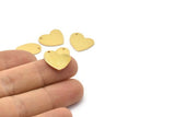 Gold Heart Charm, 4 Gold Plated Brass Heart Charms With 1 Hole (16x14x1mm) M850