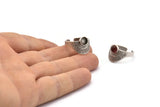 Silver Ring Settings, 2 Antique Silver Plated Brass Adjustable Sunrise Rings - Pad Size 6mm N0734