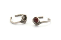 Silver Ring Settings, 4 Antique Silver Plated Brass Adjustable Sunrise Rings - Pad Size 6mm N0738 H1361
