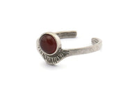 Silver Ring Settings, 4 Antique Silver Plated Brass Adjustable Sunrise Rings - Pad Size 6mm N0738 H1361