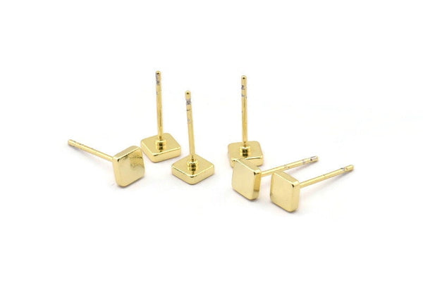 Gold Square Earring, 8 Gold Plated Brass Square Stud Earrings (5mm) D1449