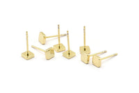 Gold Square Earring, 8 Gold Plated Brass Square Stud Earrings (5mm) D1449