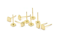 Gold Square Earring, 8 Gold Plated Brass Square Stud Earrings (5mm) D1449