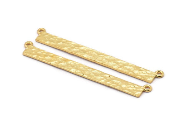 Gold Rectangle Pendant, 2 Gold Plated Brass Hammered Rectangle Pendants with 2 Loops, Necklace Findings (53x5x0.80mm) BS 2308