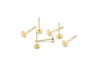 Gold Round Earring, 10 Gold Plated Brass Round Earring Studs (4x0.80mm) A1531
